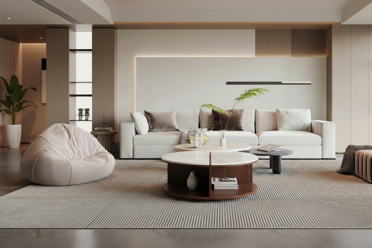 Living Room with Round Storage Coffee Table