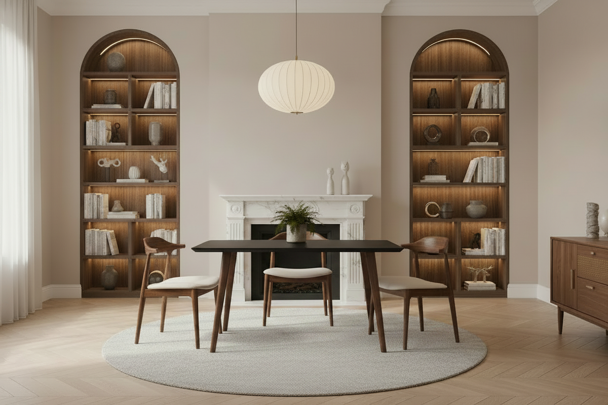 Elegant Dining Room - Black Table with Four Tapered Legs