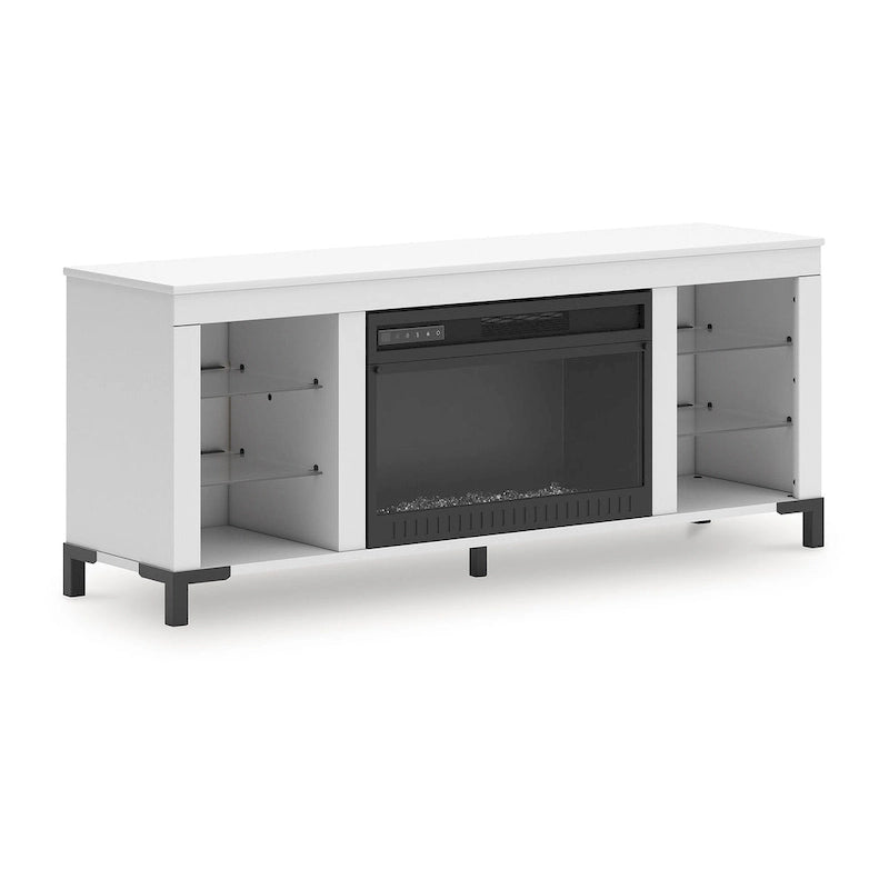 Meuble TV blanc de 60 po avec foyer électrique pour téléviseurs jusqu'à 69 po