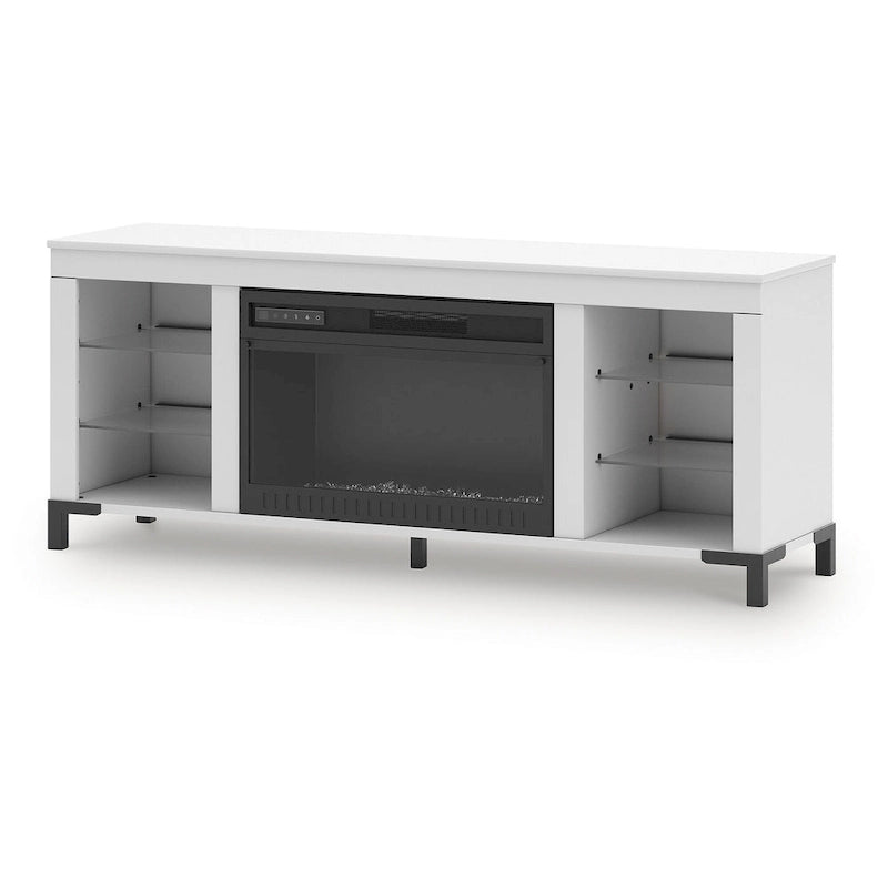 Meuble TV blanc de 60 po avec foyer électrique pour téléviseurs jusqu'à 69 po