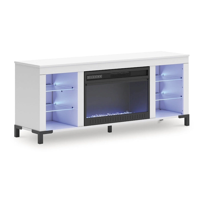 Meuble TV blanc de 60 po avec foyer électrique pour téléviseurs jusqu'à 69 po