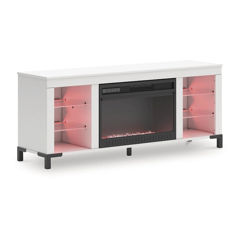 Meuble TV blanc de 60 po avec foyer électrique pour téléviseurs jusqu'à 69 po