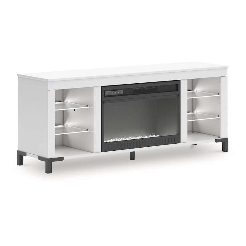 Meuble TV blanc de 60 po avec foyer électrique pour téléviseurs jusqu'à 69 po