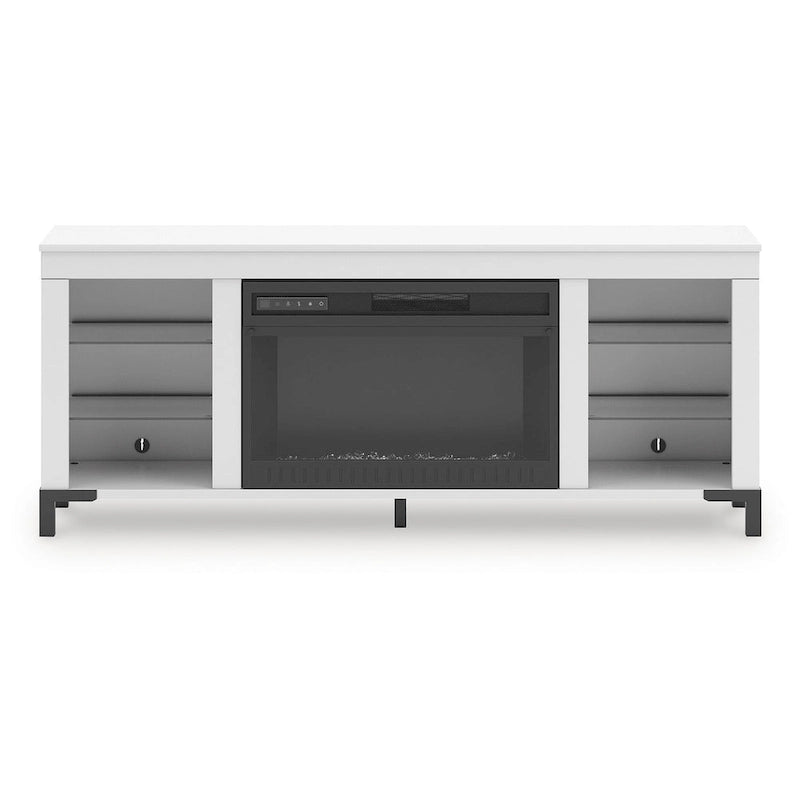 Meuble TV blanc de 60 po avec foyer électrique pour téléviseurs jusqu'à 69 po