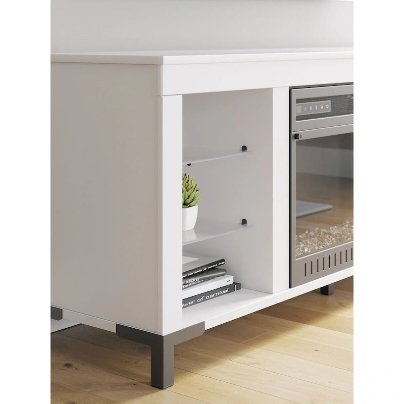 Meuble TV blanc de 60 po avec foyer électrique pour téléviseurs jusqu'à 69 po