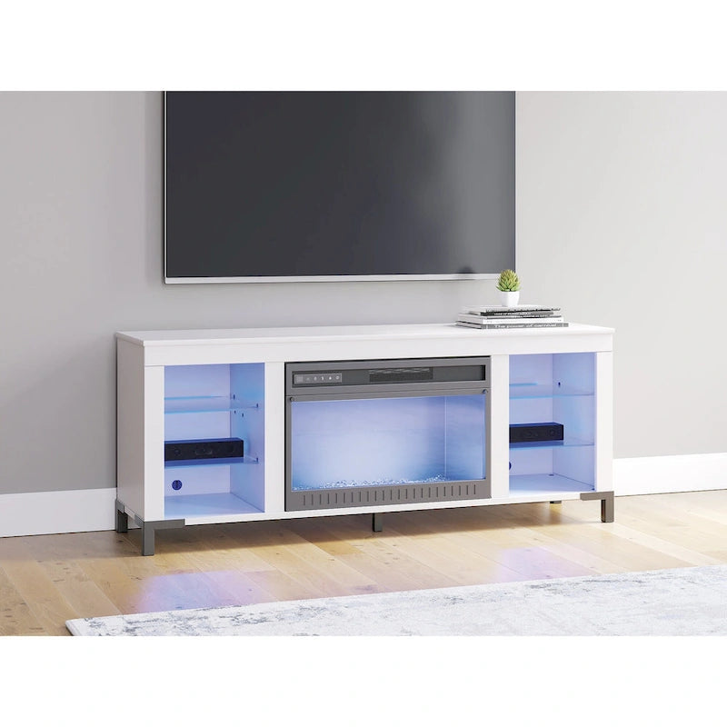 Meuble TV blanc de 60 po avec foyer électrique pour téléviseurs jusqu'à 69 po