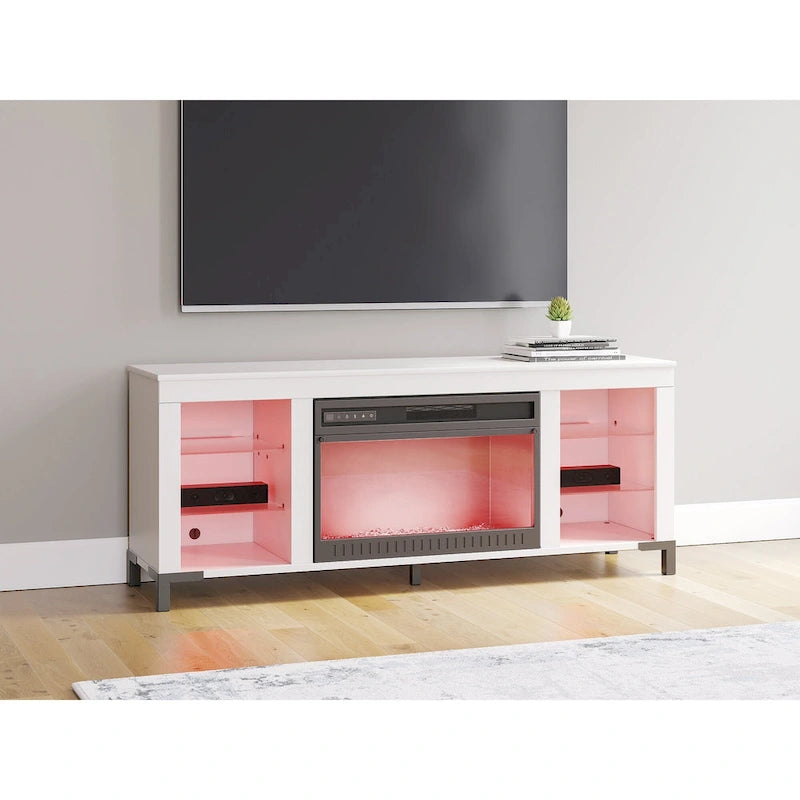 Meuble TV blanc de 60 po avec foyer électrique pour téléviseurs jusqu'à 69 po