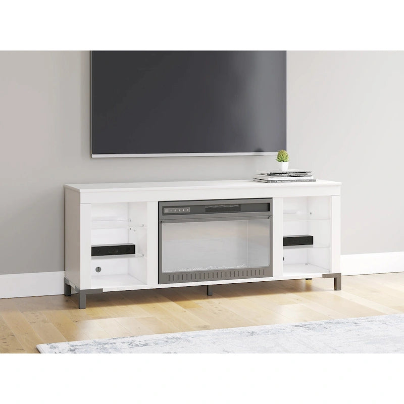 Meuble TV blanc de 60 po avec foyer électrique pour téléviseurs jusqu'à 69 po