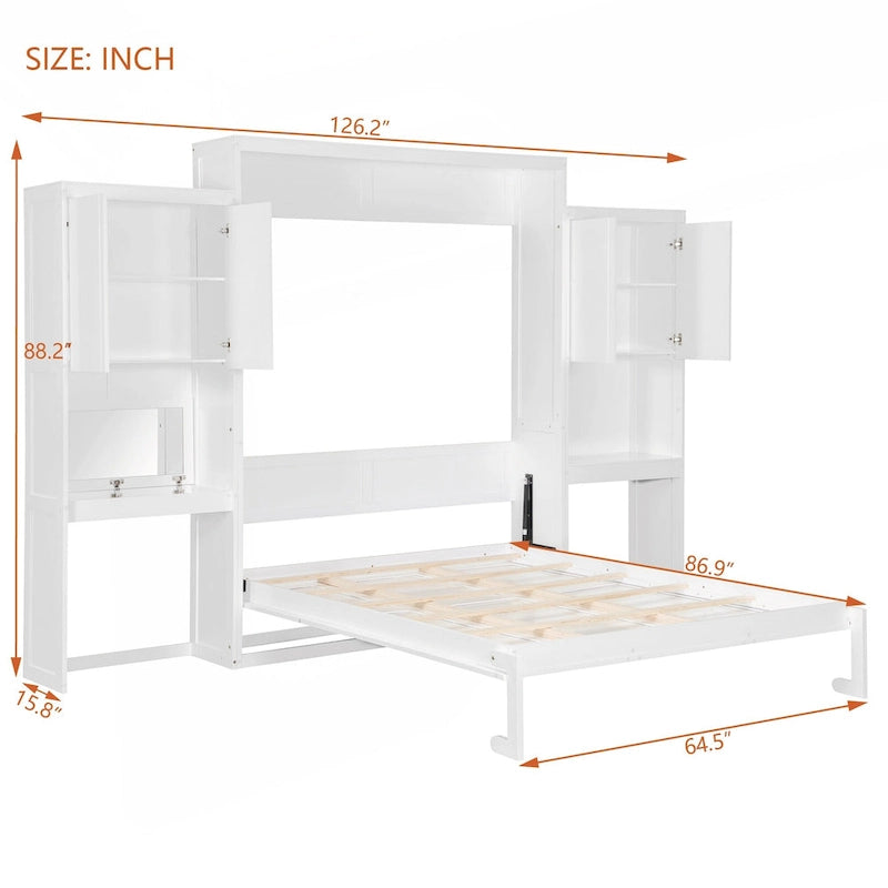Lit escamotable queen size avec rangement et fonctionnalités intégrés