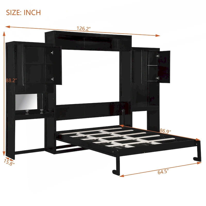Lit escamotable queen size avec rangement et fonctionnalités intégrés