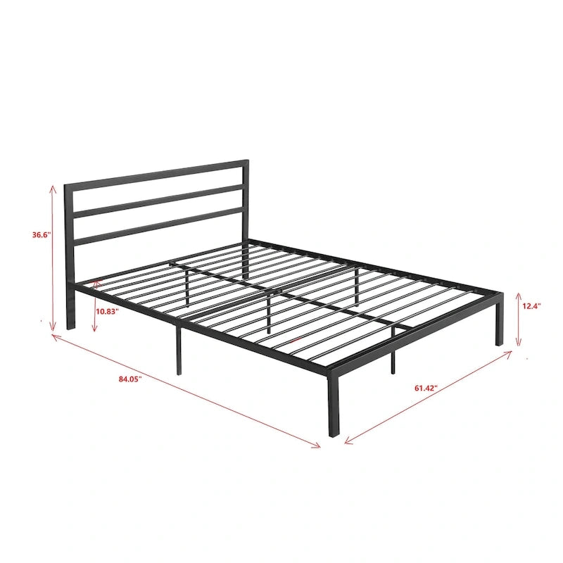 Lit plateforme queen size en acier robuste de style moderne avec tête de lit pour chambre à coucher