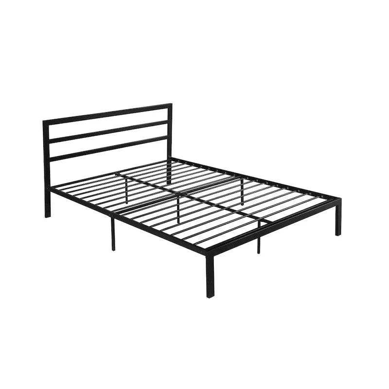 Lit plateforme queen size en acier robuste de style moderne avec tête de lit pour chambre à coucher
