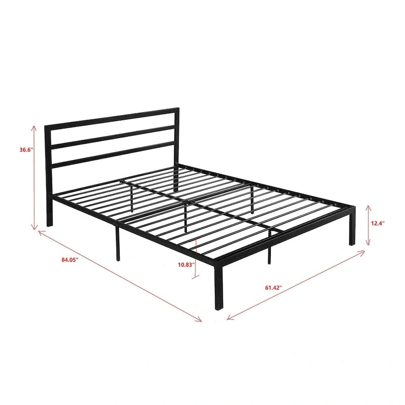 Lit plateforme queen size en acier robuste de style moderne avec tête de lit pour chambre à coucher