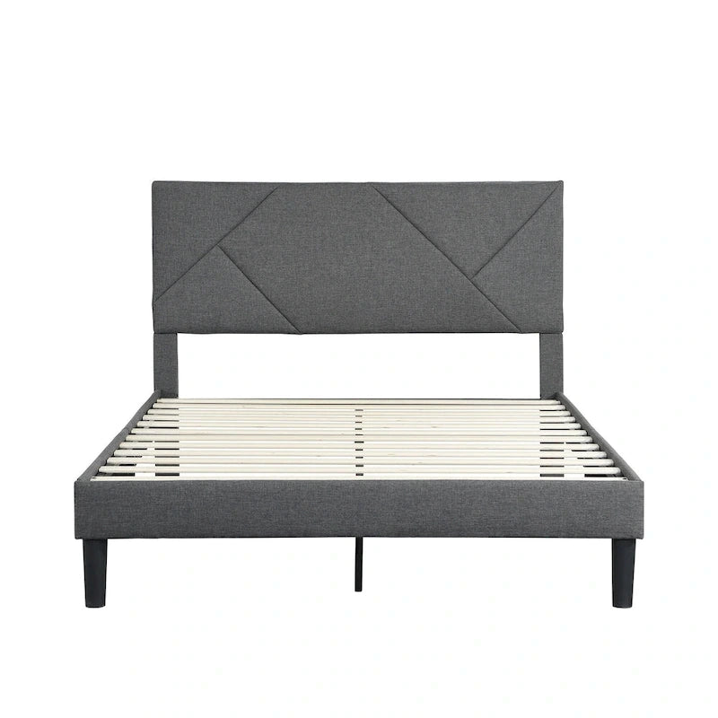 Lit plateforme tapissé Queen Size avec support à lattes en bois pour chambre à coucher