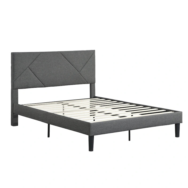 Lit plateforme tapissé Queen Size avec support à lattes en bois pour chambre à coucher