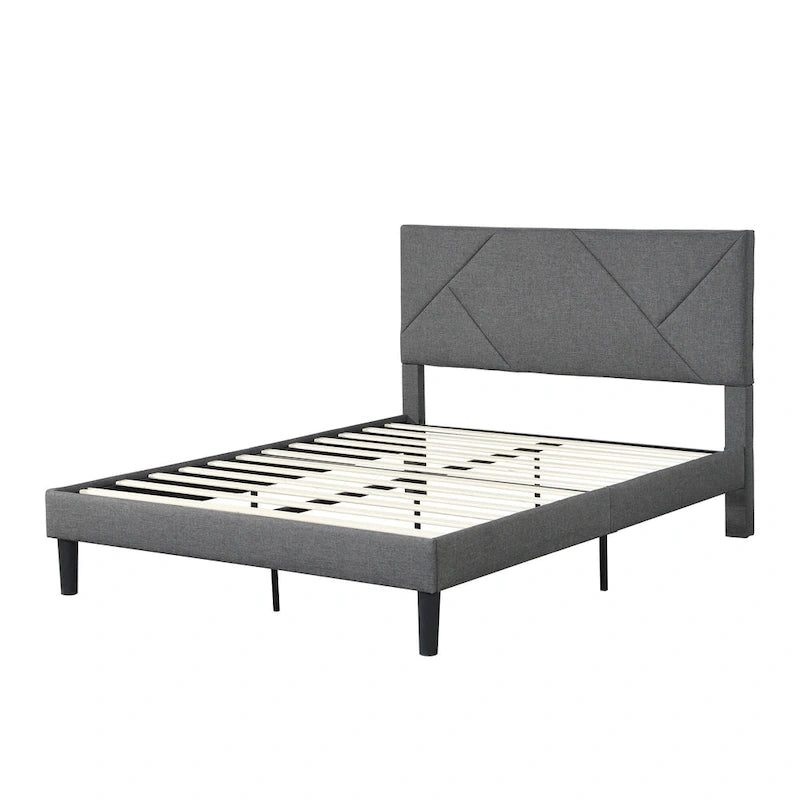Lit plateforme tapissé Queen Size avec support à lattes en bois pour chambre à coucher