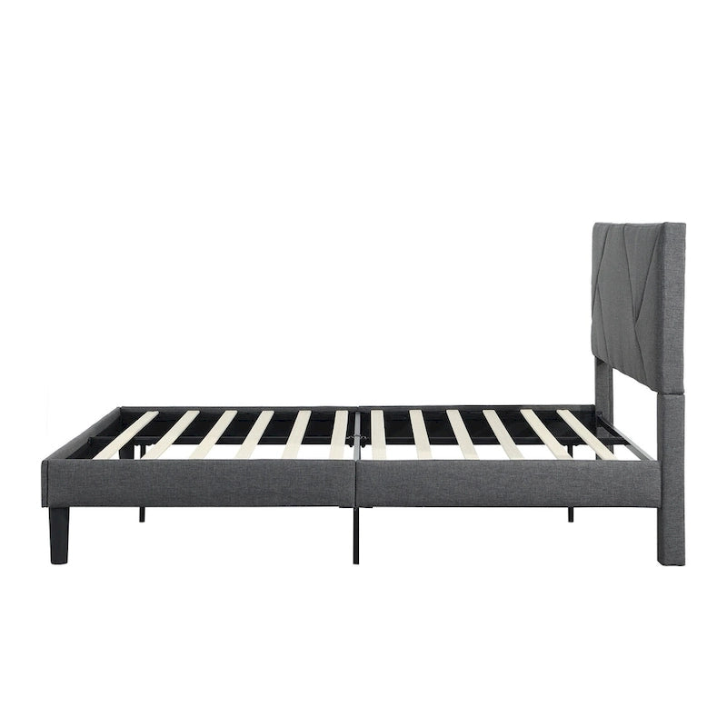 Lit plateforme tapissé Queen Size avec support à lattes en bois pour chambre à coucher