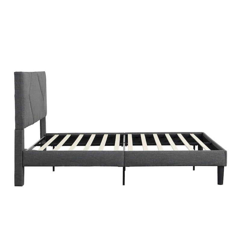 Lit plateforme tapissé Queen Size avec support à lattes en bois pour chambre à coucher