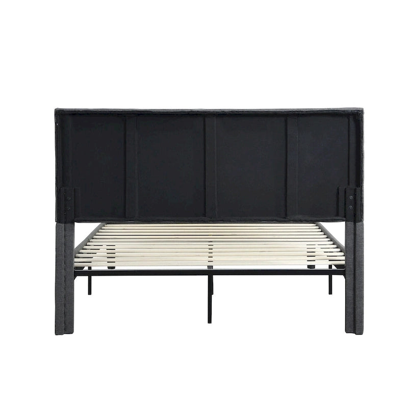 Lit plateforme tapissé Queen Size avec support à lattes en bois pour chambre à coucher