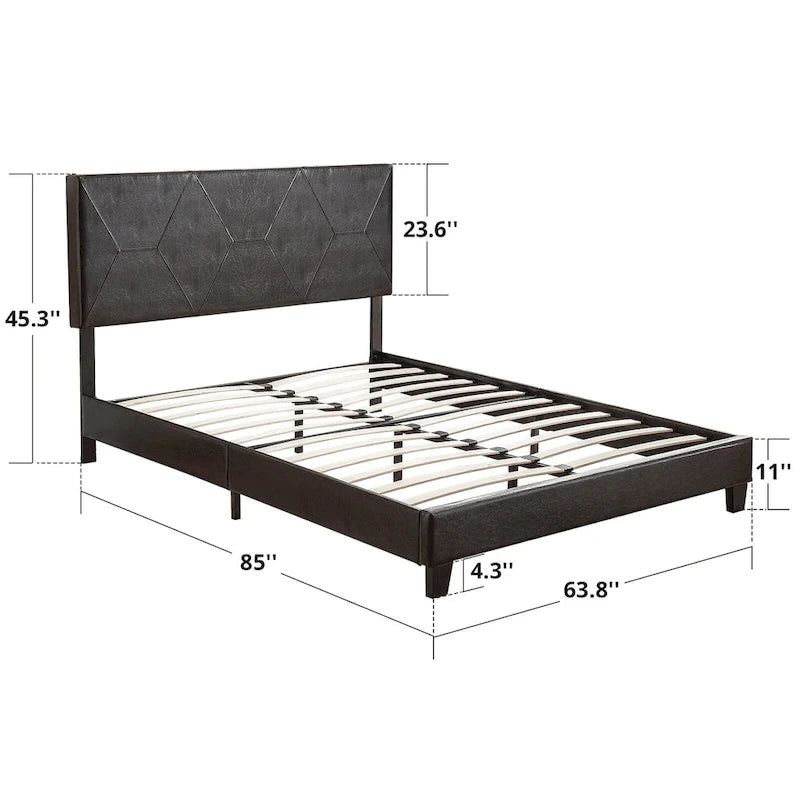 Lit plateforme Queen Size capitonné en PU noir avec support à lattes