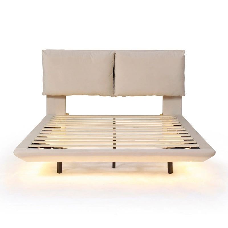 Lit plateforme flottant en velours avec lumière à détecteur
