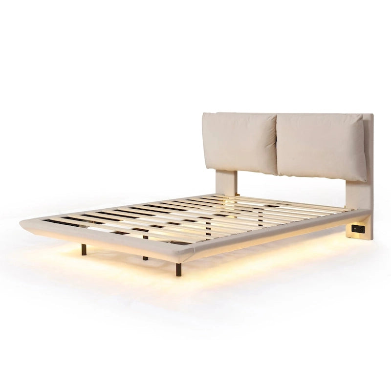 Lit plateforme flottant en velours avec lumière à détecteur