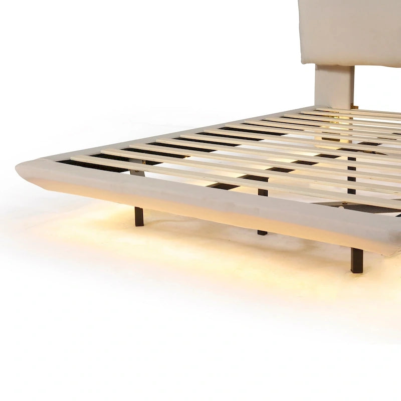 Lit plateforme flottant en velours avec lumière à détecteur