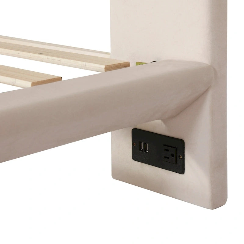 Lit plateforme flottant en velours avec lumière à détecteur