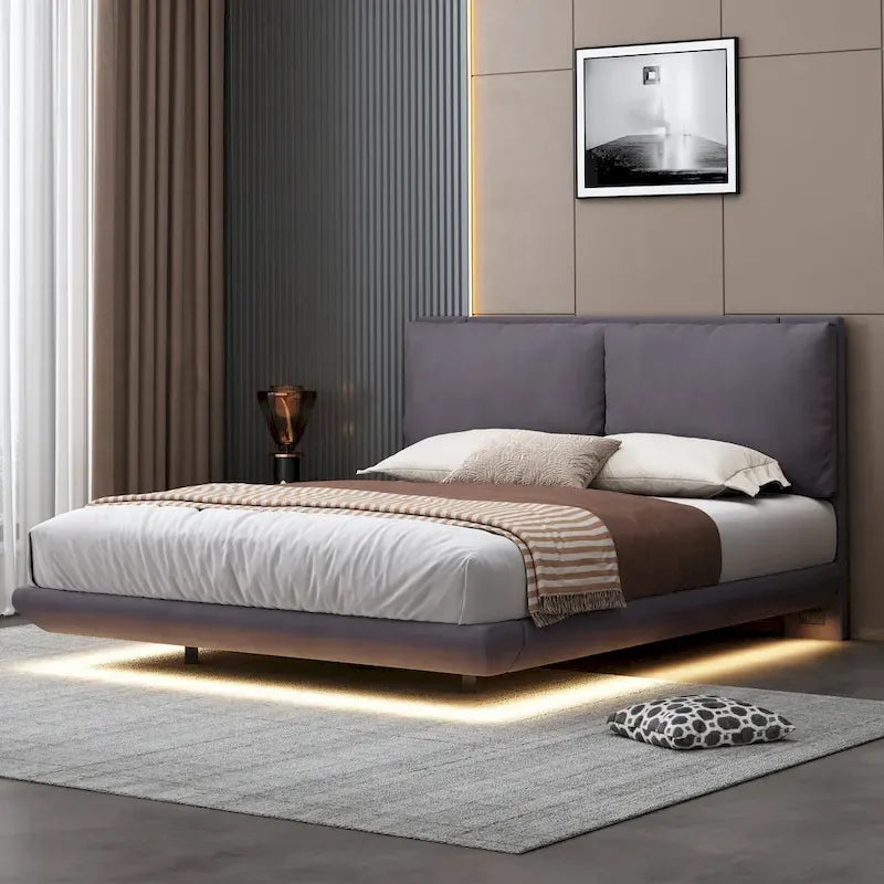 Lit plateforme flottant en velours avec lumière à détecteur
