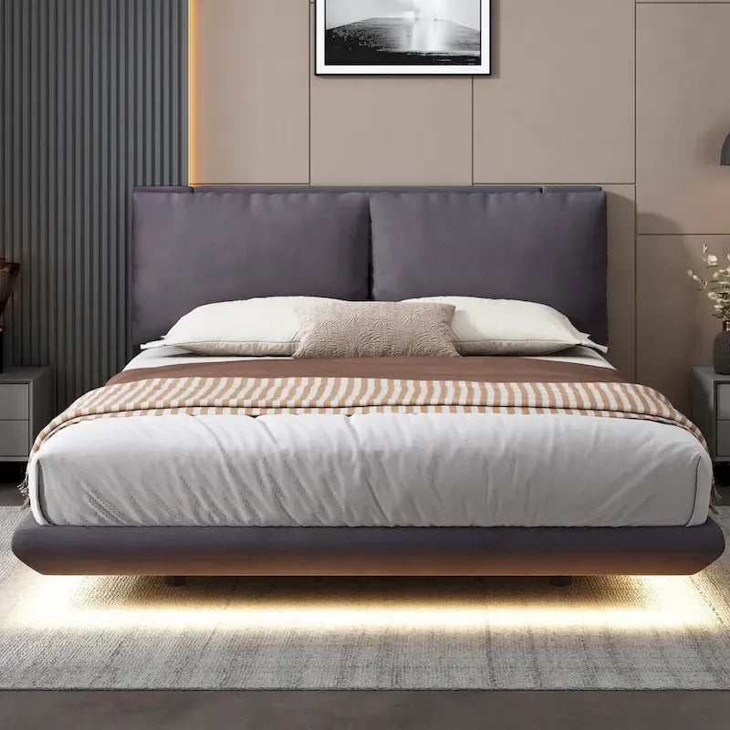 Lit plateforme flottant en velours avec lumière à détecteur