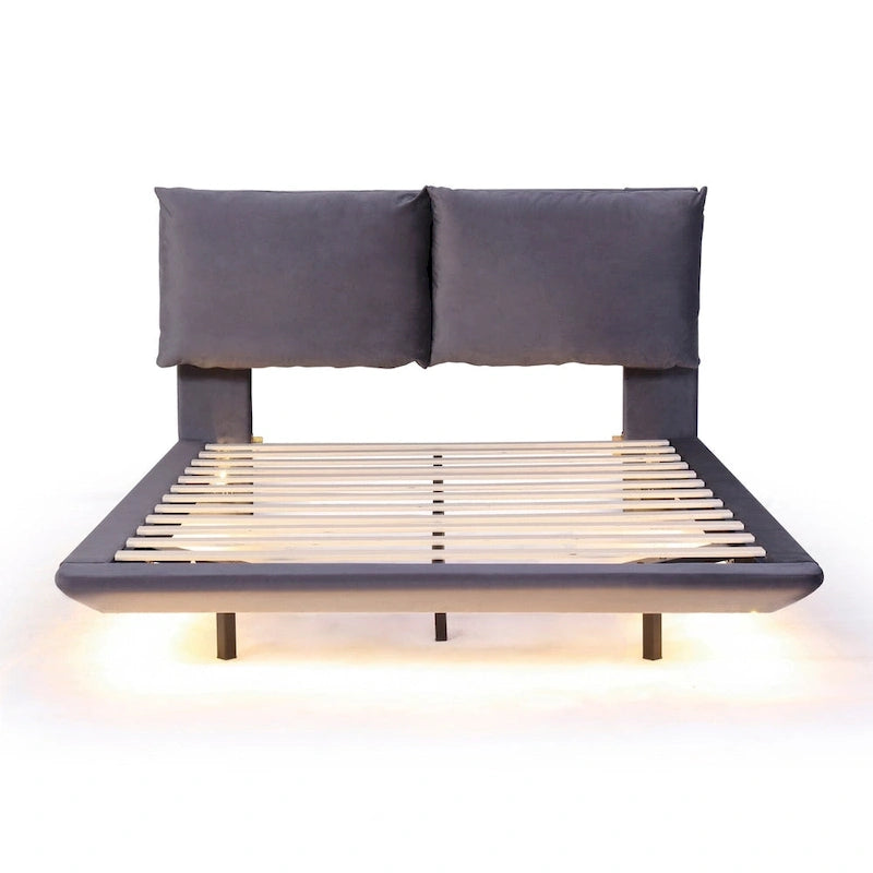 Lit plateforme flottant en velours avec lumière à détecteur
