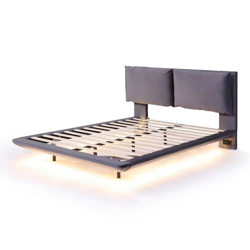 Lit plateforme flottant en velours avec lumière à détecteur