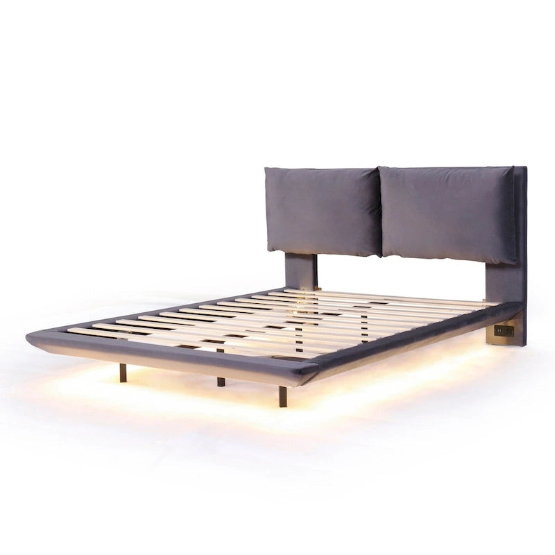 Lit plateforme flottant en velours avec lumière à détecteur