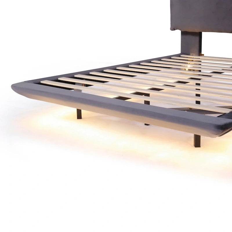 Lit plateforme flottant en velours avec lumière à détecteur