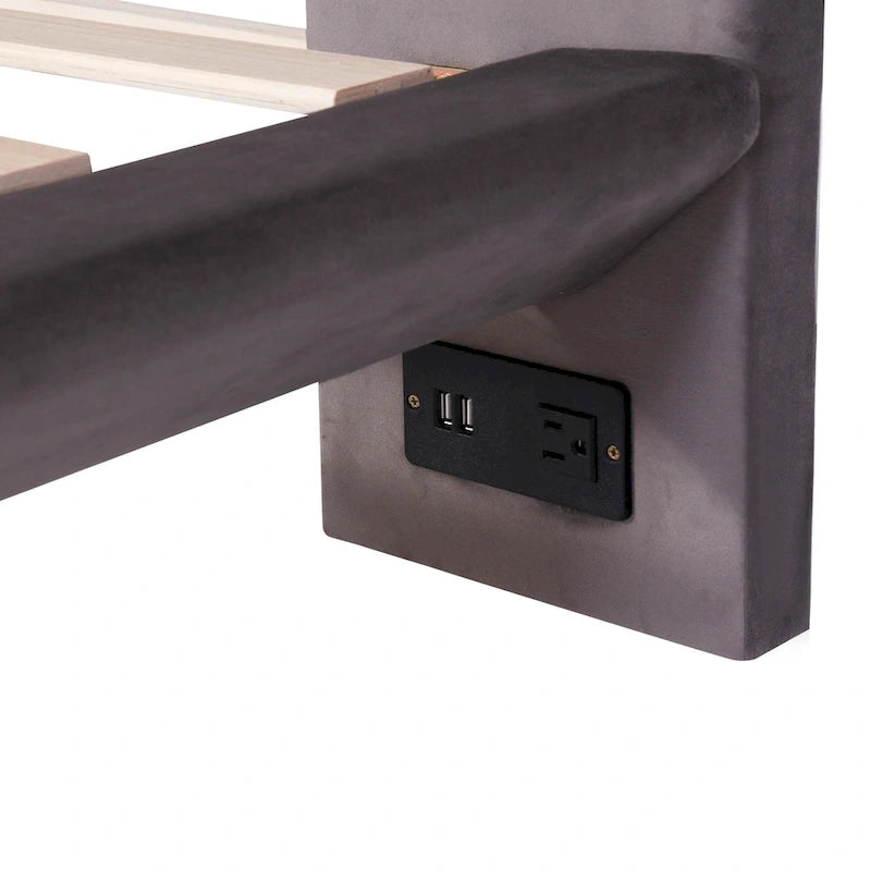 Lit plateforme flottant en velours avec lumière à détecteur
