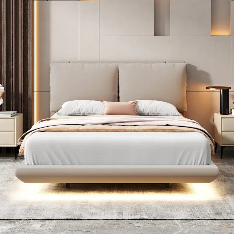 Lit plateforme flottant en velours avec lumière à détecteur