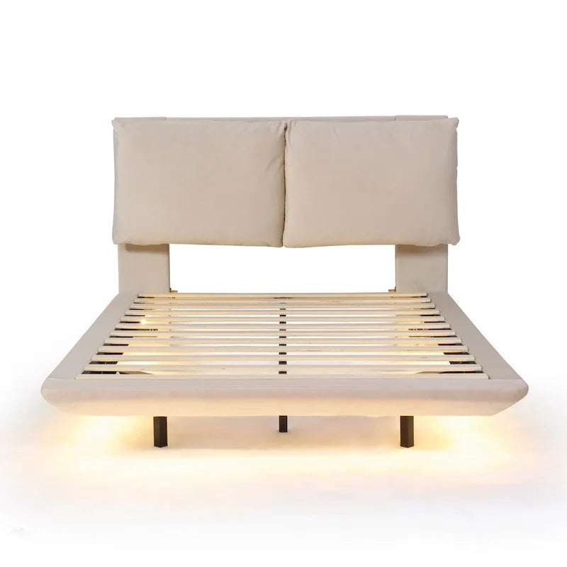 Lit plateforme flottant en velours avec lumière à détecteur