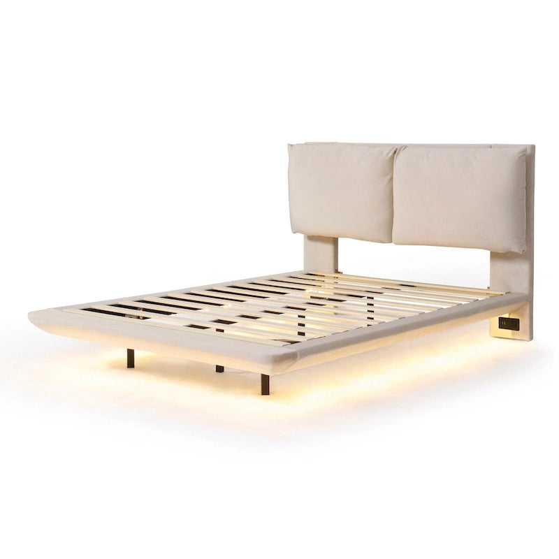 Lit plateforme flottant en velours avec lumière à détecteur
