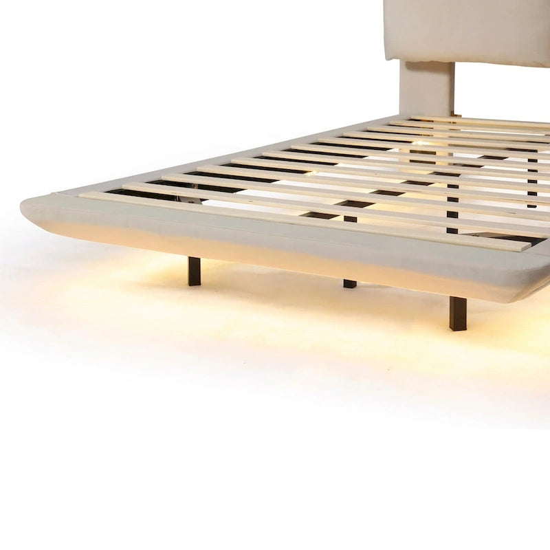 Lit plateforme flottant en velours avec lumière à détecteur