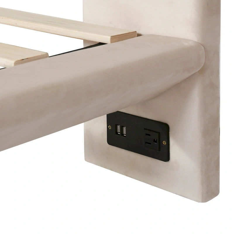 Lit plateforme flottant en velours avec lumière à détecteur