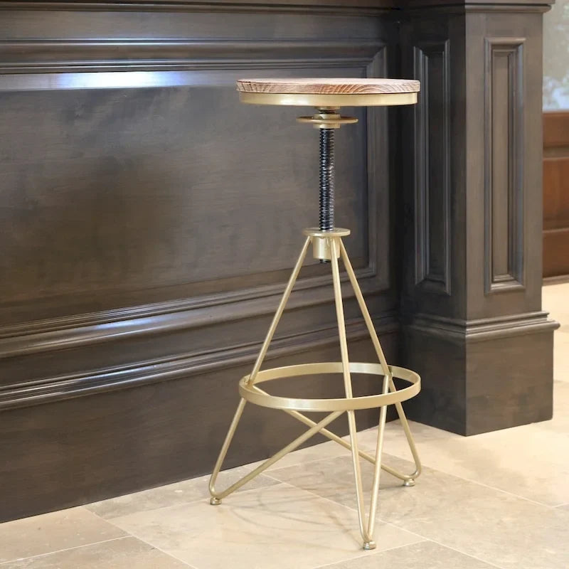 Tabouret de bar réglable en bois vieilli et or