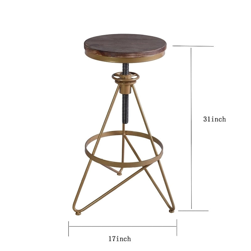 Tabouret de bar réglable en bois vieilli et or