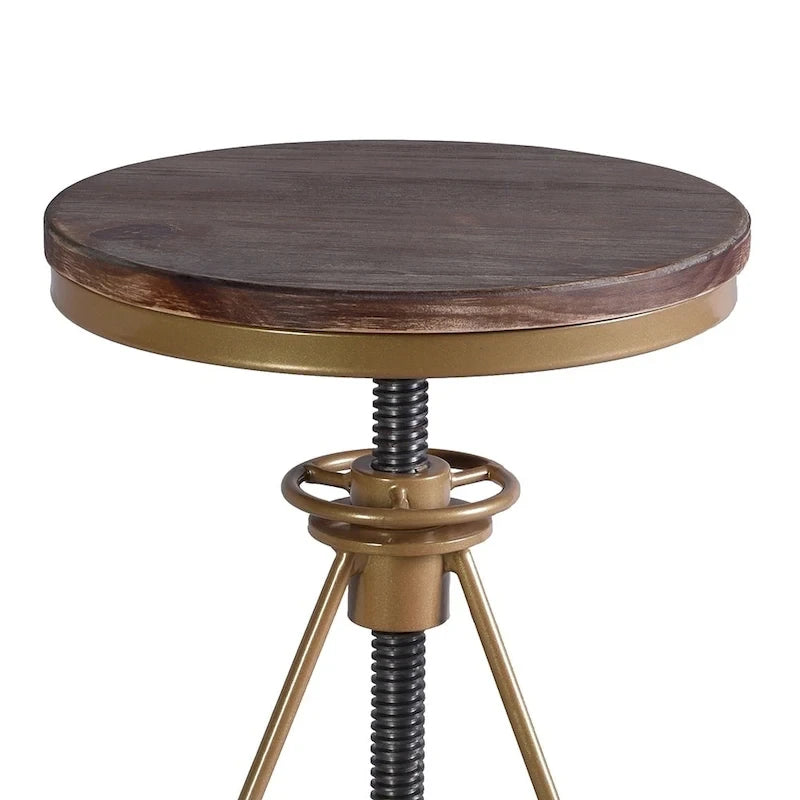 Tabouret de bar réglable en bois vieilli et or