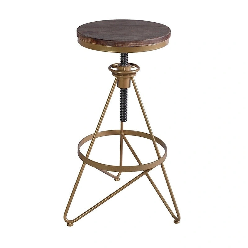 Tabouret de bar réglable en bois vieilli et or