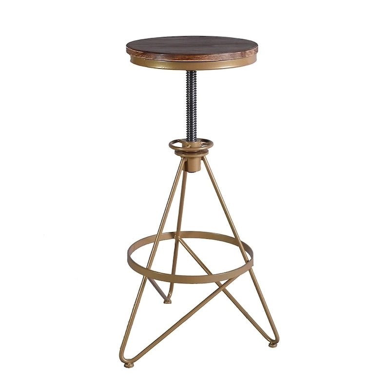 Tabouret de bar réglable en bois vieilli et or