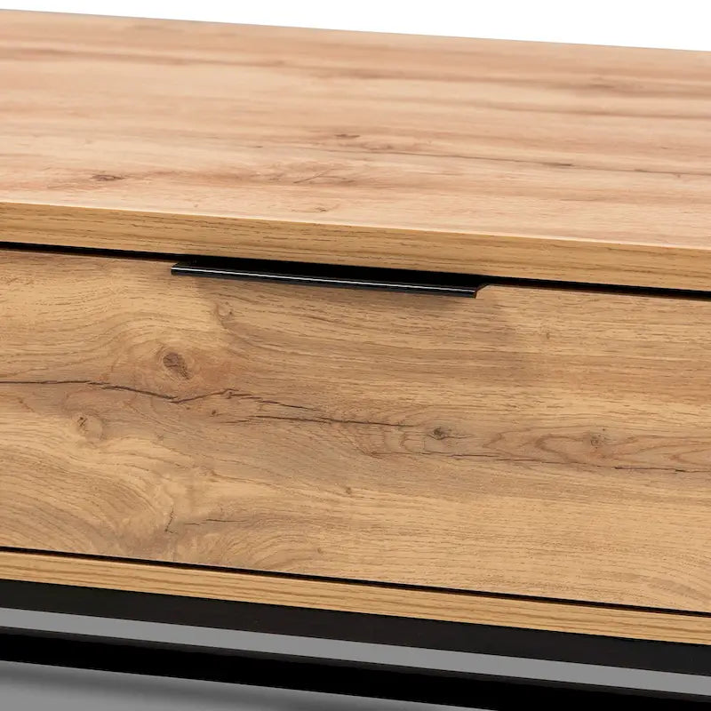 Table basse à 2 tiroirs en bois chêne marron et métal noir