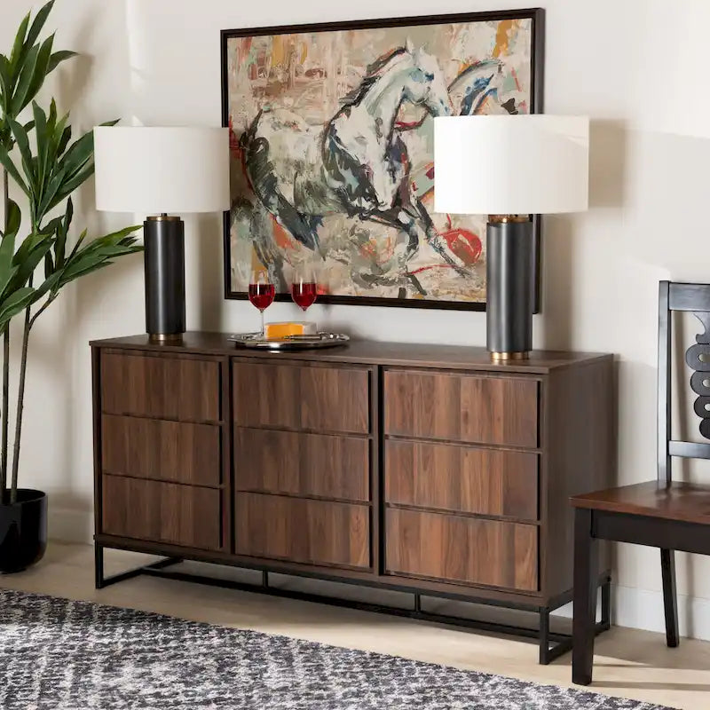 Neil Brown Wood and Black Finished Metal 3-Door Sideboard Buffet