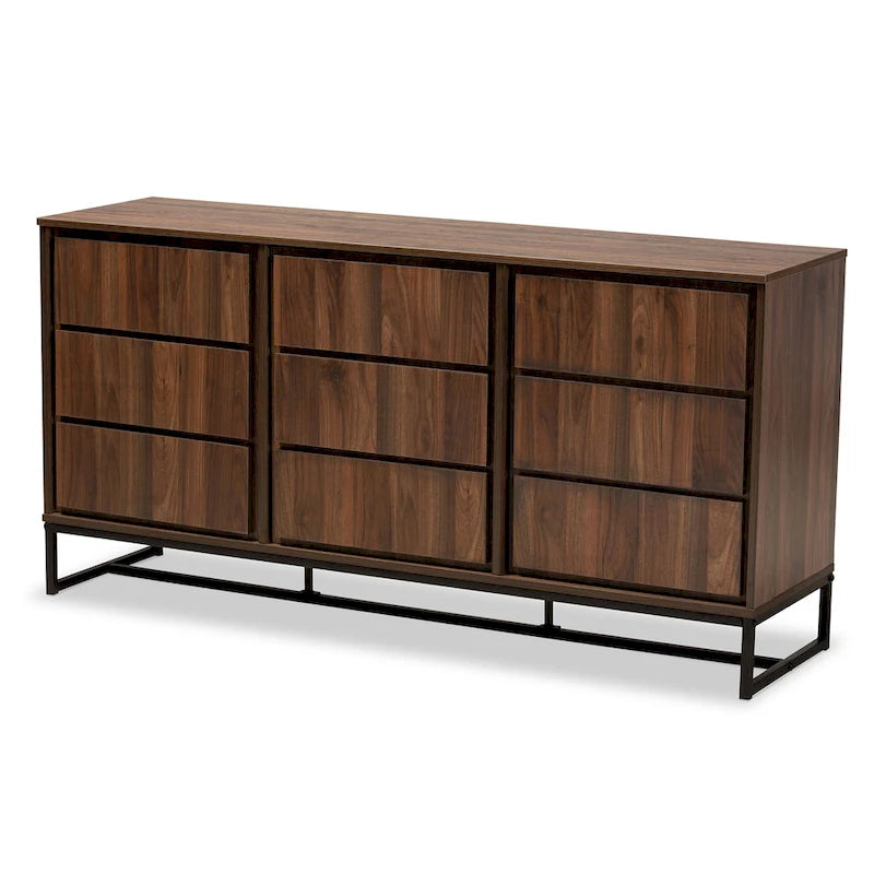 Buffet trois portes en bois brun et métal noir
