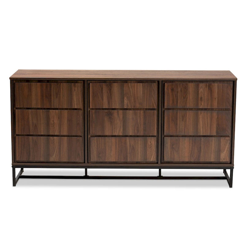 Buffet trois portes en bois brun et métal noir
