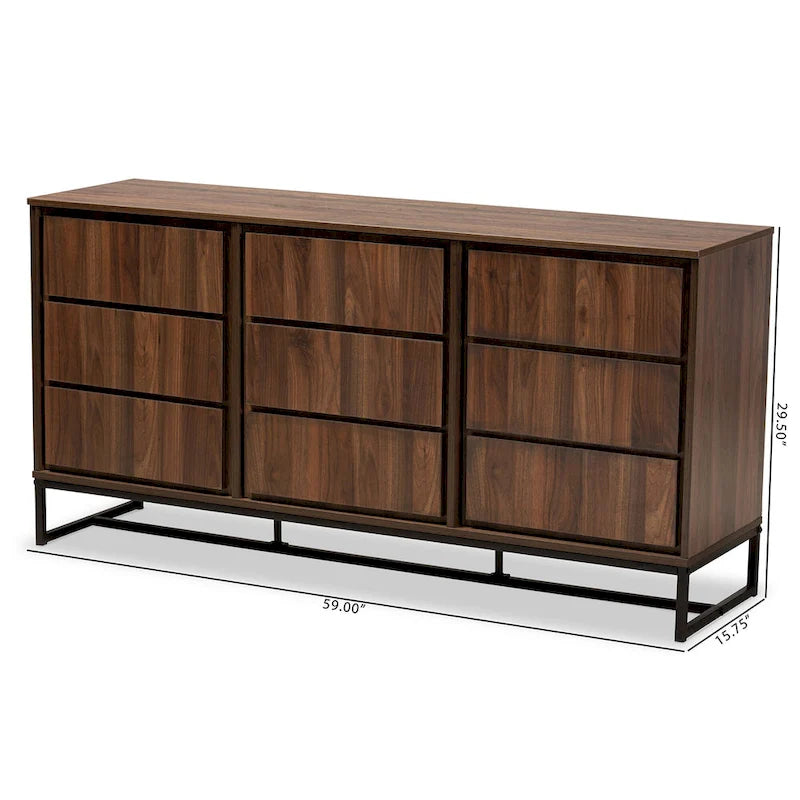 Buffet trois portes en bois brun et métal noir
